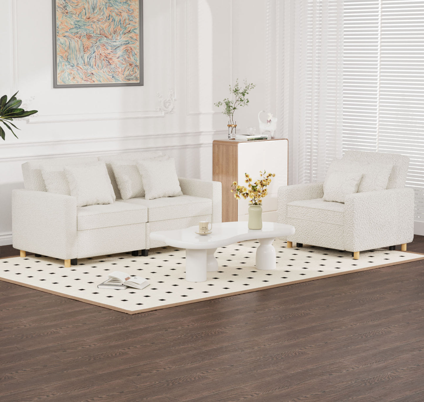 YODOLLA 71" Sleeper Sofa Bed & 3-in-1 Futon Pull Out Couch for Living Room & Bedroom, Convertible Loveseat in Teddy Velvet White sofa bed