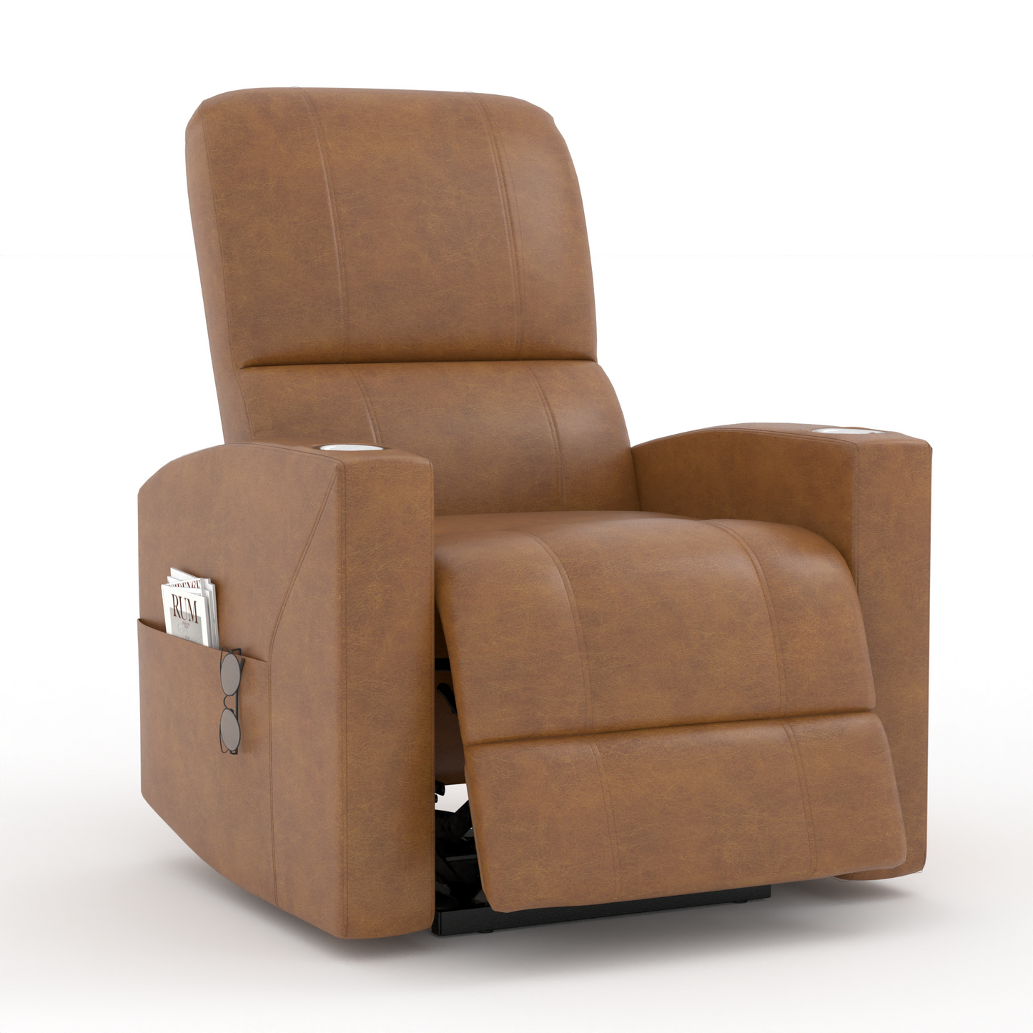 AECOJOY Power Recliner Chair Faux Leather Sofa Chair for Adult with Side Pocket and Cup Holders Nursery, Living Room, Bedroom, Brown