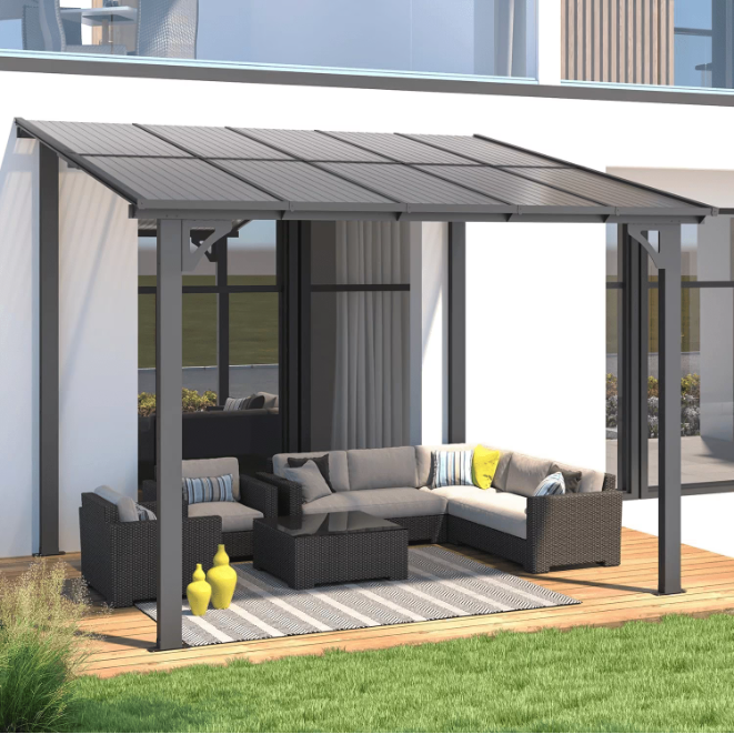 YODOLLA 8' x 10' Hardtop Gazebo Outdoor Aluminum Pergola For Garden, Patio, Backyard-Dark Gray