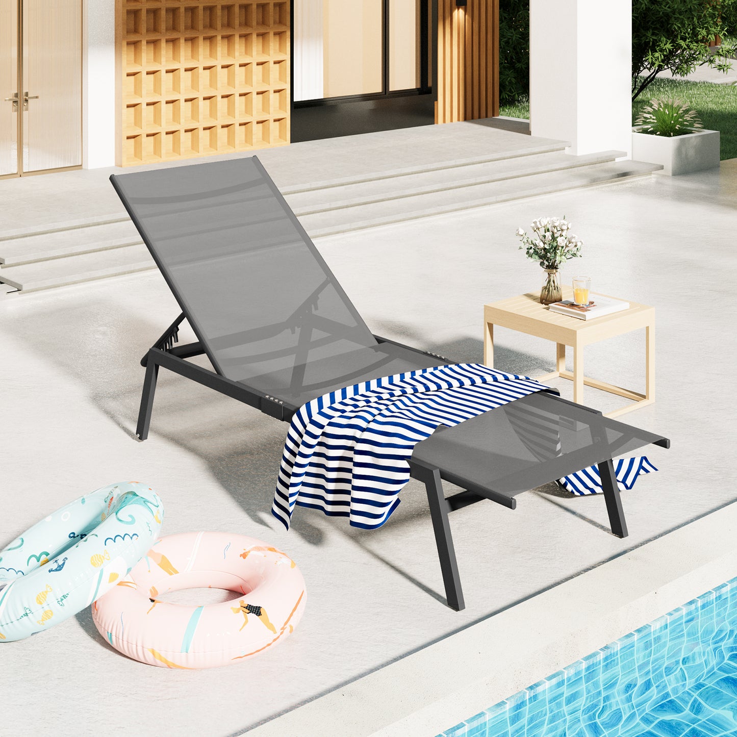 AECOJOY Patio Adjustable Lounge Chair Recliner with Wheels - Dark Gray