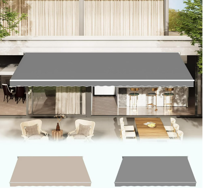 U-MAX 14x10FT Retractable Awning Replacement, Outdoor Sunshade Canopy Cover (No Frame), UV-Resistant & Easy Clean, 280g/m² Polyester, Gray