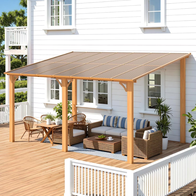 AECOJOY 10' x 14' Hardtop Gazebo Outdoor Aluminum Pergola for Garden, Patio, Backyard-Wood Grain