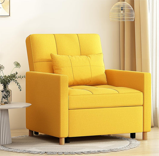 YODOLLA 31.5" Accent Chair with Pull Out Sleeper Sofa Bed, 3-in-1 Convertible Armchair for Living Room, Yellow