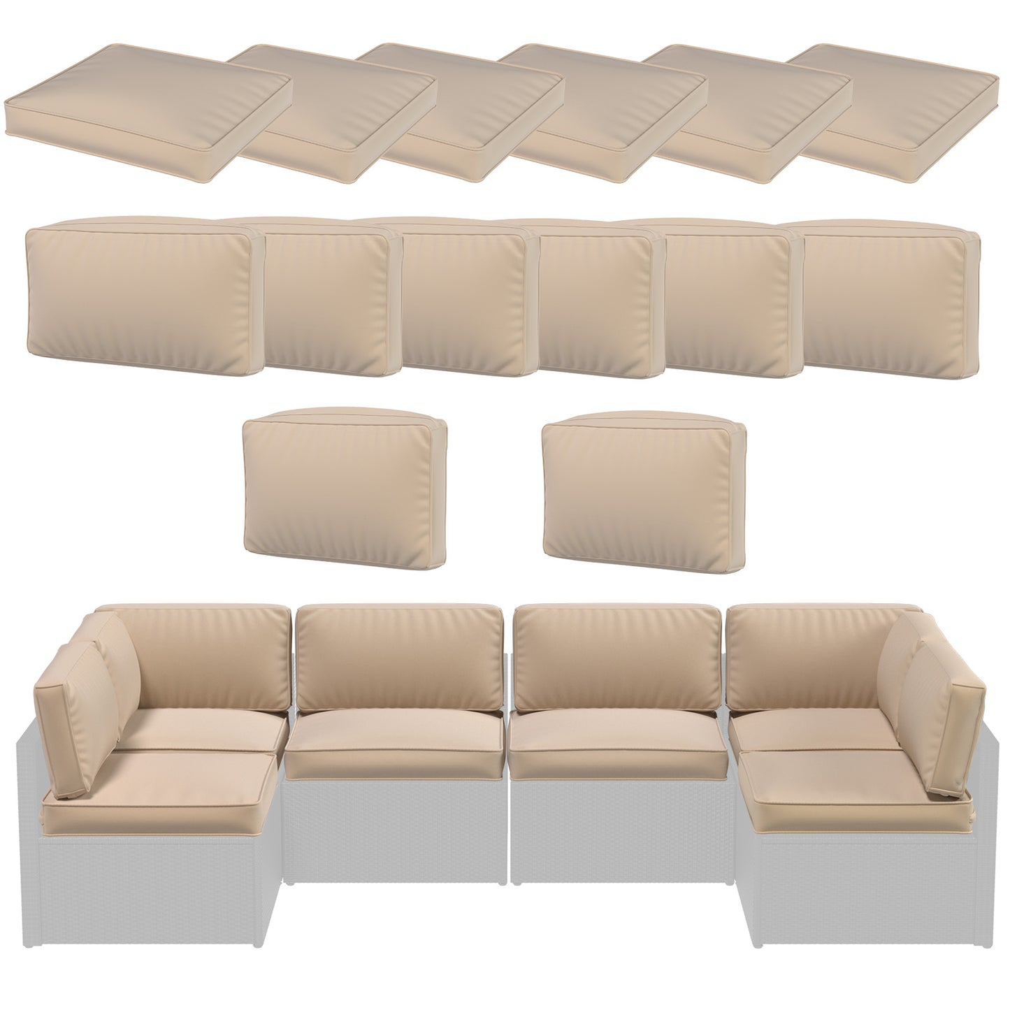 YODOLLA Patio Furniture Cushions for 7 PCS Outdoor Sofa Set - Washable Seat& Back Cushion Replacement with Zipper in Beige