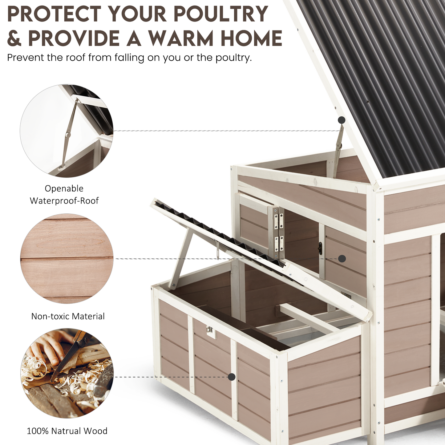YODOLLA Chicken Coop 56" Large Wooden Chicken Hutch with 6 Nesting Boxes Outdoor Hen House Chicken Cage w/Ramps, Removable Tray for Easy Cleaning, Brown