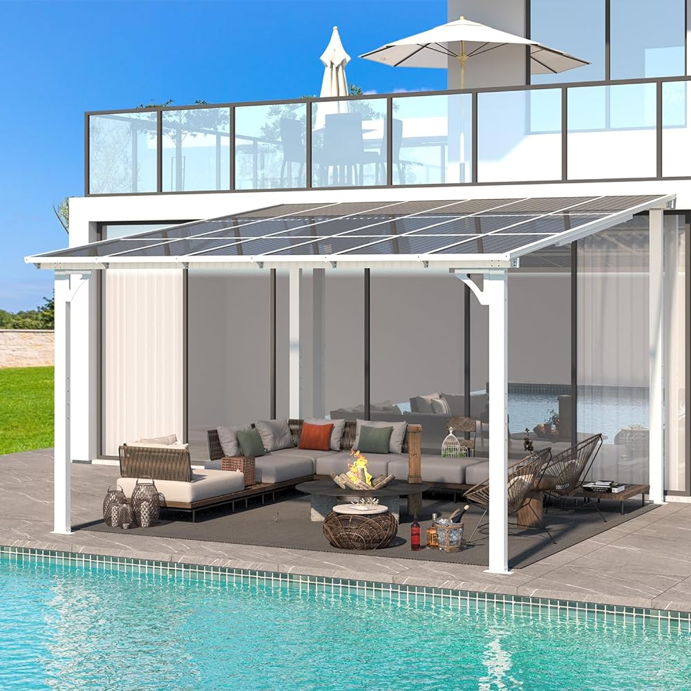 YODOLLA 12' x 12' Hardtop Gazebo Outdoor Aluminum Pergola For Garden, Patio, Backyard-White