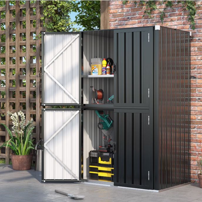 AECOJOY 46.4" Big Storage Cabinet Metal Organizer with Doors and Shelves for both Indoor/ Outdoor, Patio Storage Building for Outside& Garden in Dark Gray