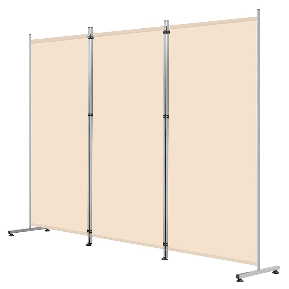 YODOLLA 3 Panel Room Divider 6 FT Tall Folding Privacy Screen Fabric Office Partition-Beige