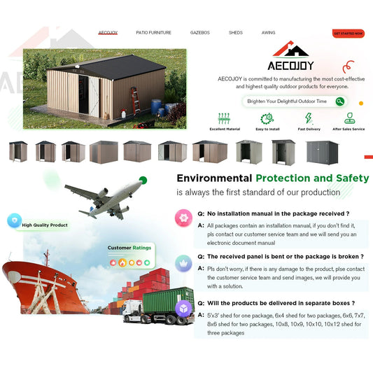 AECOJOY 12' x 12' Outdoor Metal Storage Shed with Lockable Door for Backyard& Patio, Outside use