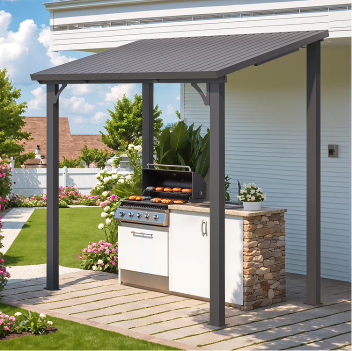 AECOJOY 5' x 8' Hardtop Gazebo, Heavy Duty Outdoor Gazebo with Galvanized Steel Sloping Roof, All Weatherproof Metal Gazebo Featuring Vertical Stripes for Patio, Backyard, and Lawns