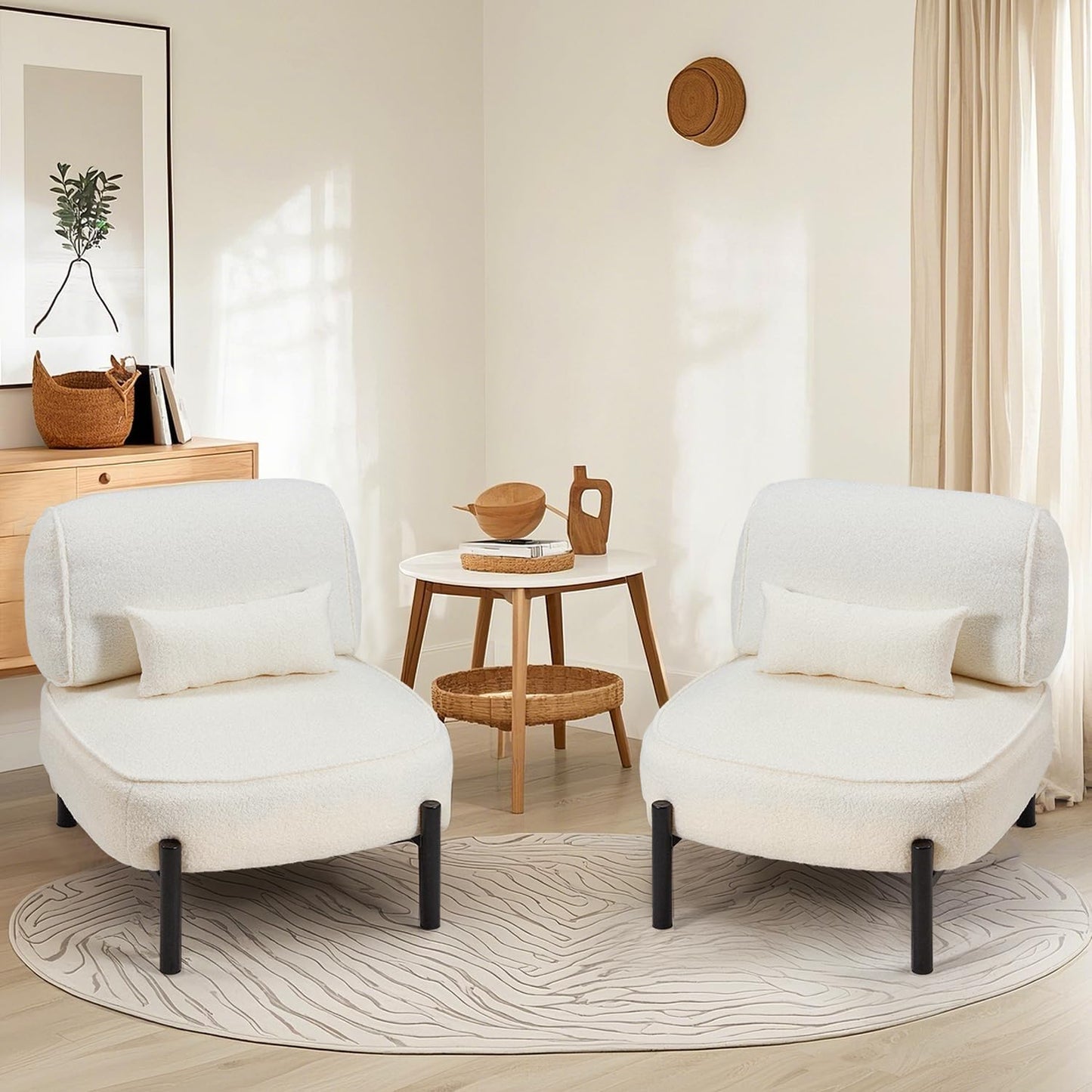 YODOLLA Living Room Accent Chair Set of 2,Mid-Century Modern Accent Chair Set,Reading Chair for Bedroom,White