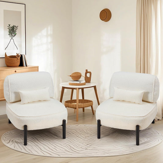YODOLLA Living Room Accent Chair Set of 2,Mid-Century Modern Accent Chair Set,Reading Chair for Bedroom,White