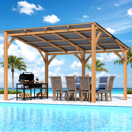 AECOJOY 12' x 10' Wood Gazebo, Outdoor Heavy Duty Wooden Pergola on Clearance, Patio Lean to Hardtop Awnings