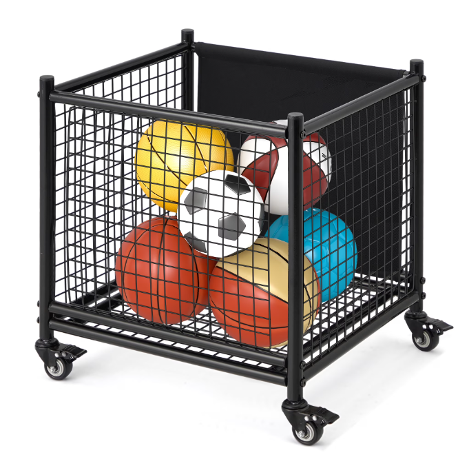 YODOLLA Ball Cart Storage, Rolling Basketball Bin with Wheels for Garage, School, Gym, Sports Equipment and Toy Organizer Indoor & Outdoor
