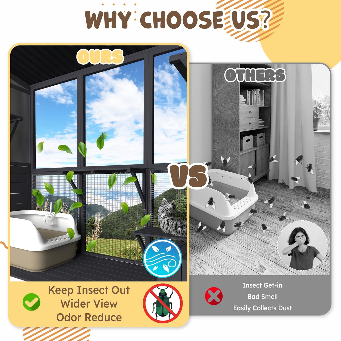 YODOLLA Catio Cat Window Box Cat Enclosure for Multiple Indoor Cats,Outside Wood Cat House, Gray