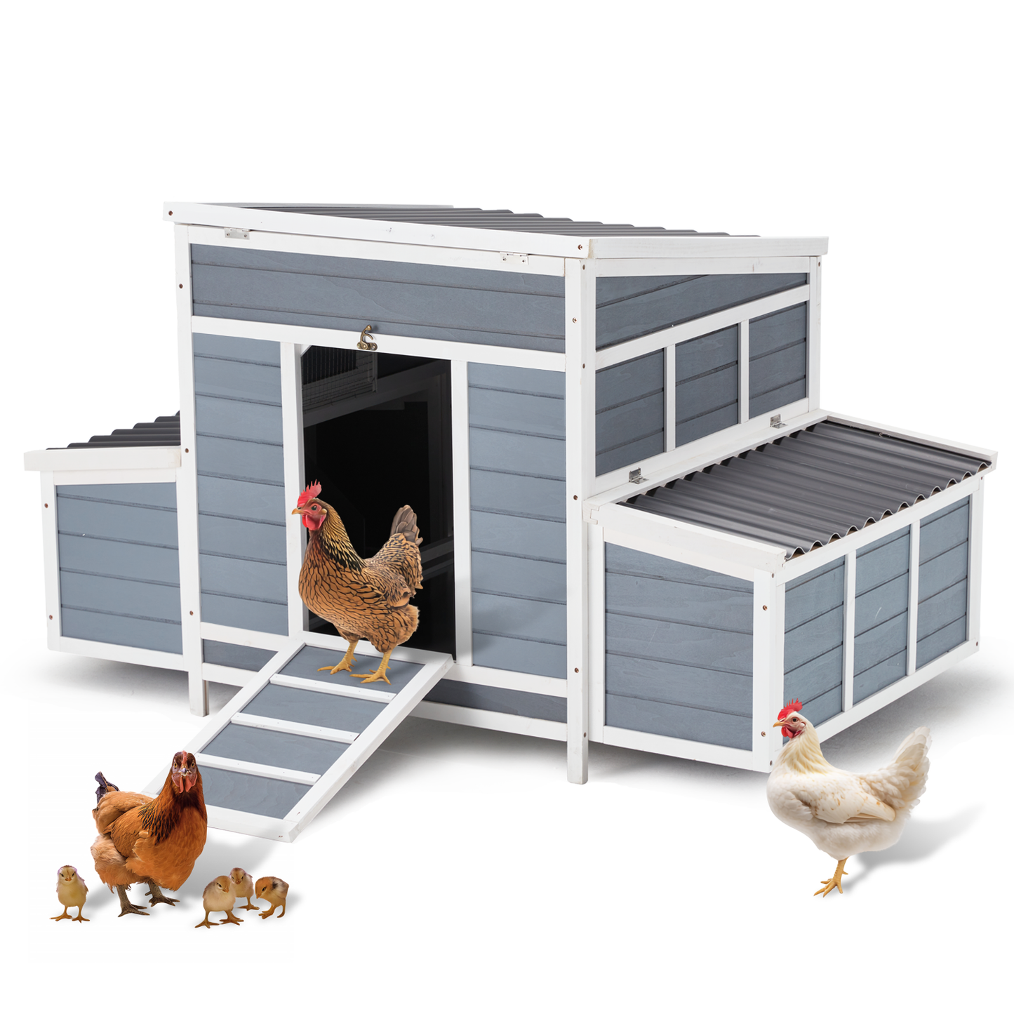 YODOLLA Chicken Coop 56" Large Wooden Chicken Hutch with 6 Nesting Boxes Outdoor Hen House Chicken Cage w/Ramps, Removable Tray for Easy Cleaning