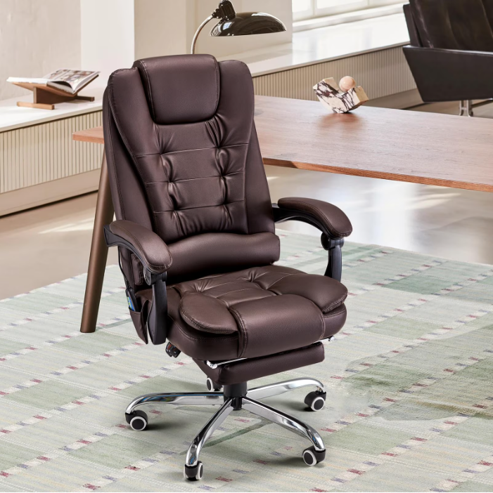 AECOJOY 7 Points Massage Office Chair with Heat Ergonomic Reclining Computer Chair High Back Desk Chair w/Retractable Footrest Ergonomic Leather Office Chair,Brown