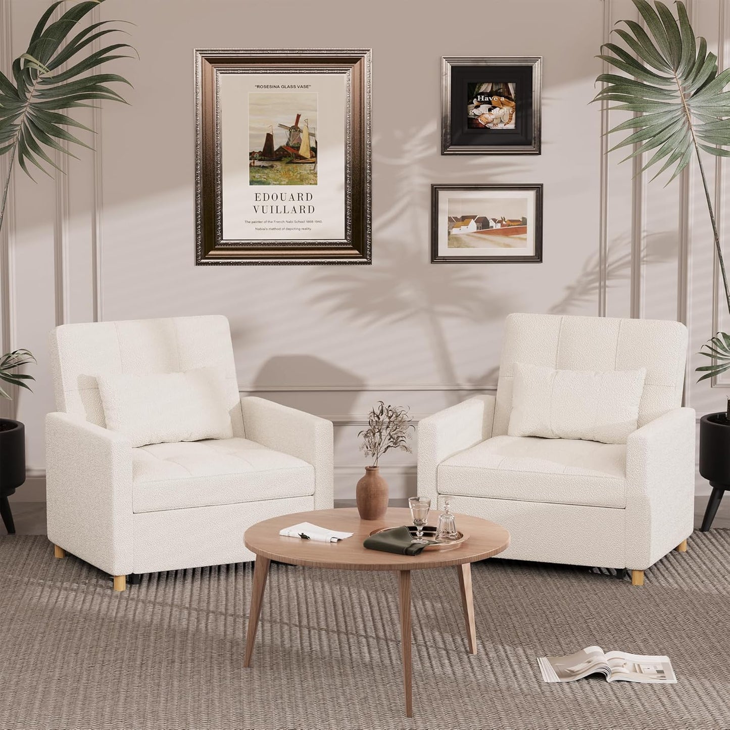YODOLLA 31.5" Teddy Velvet Accent Chair with Pull Out Sleeper Sofa Bed, 3-in-1 Convertible Armchair for Living Room, White