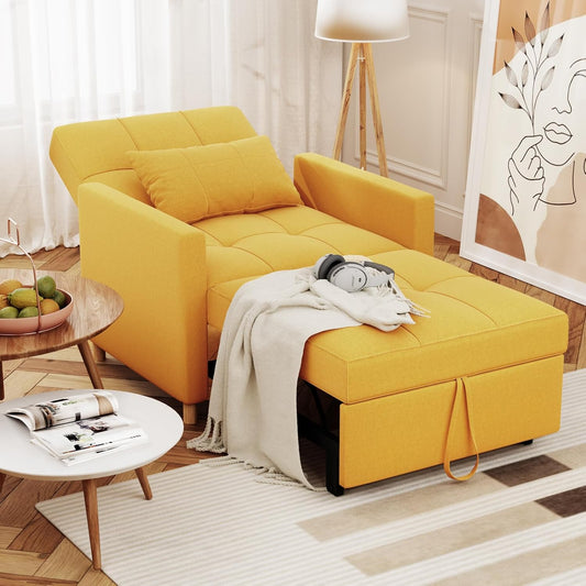 YODOLLA 31.5'' 3-in-1 Sleeper Sofa Bed Chair,Pull Out Couch for Living Room,Lounge Chair Indoor in Yellow