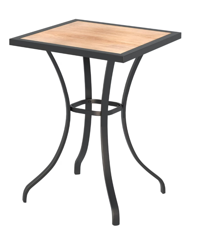 AECOJOY Outdoor Bar Table, 36'' Height Bar Outdoor Square Patio Table with Wooden Top & Metal Frame for Balcony, Deck, Bistro, Garden