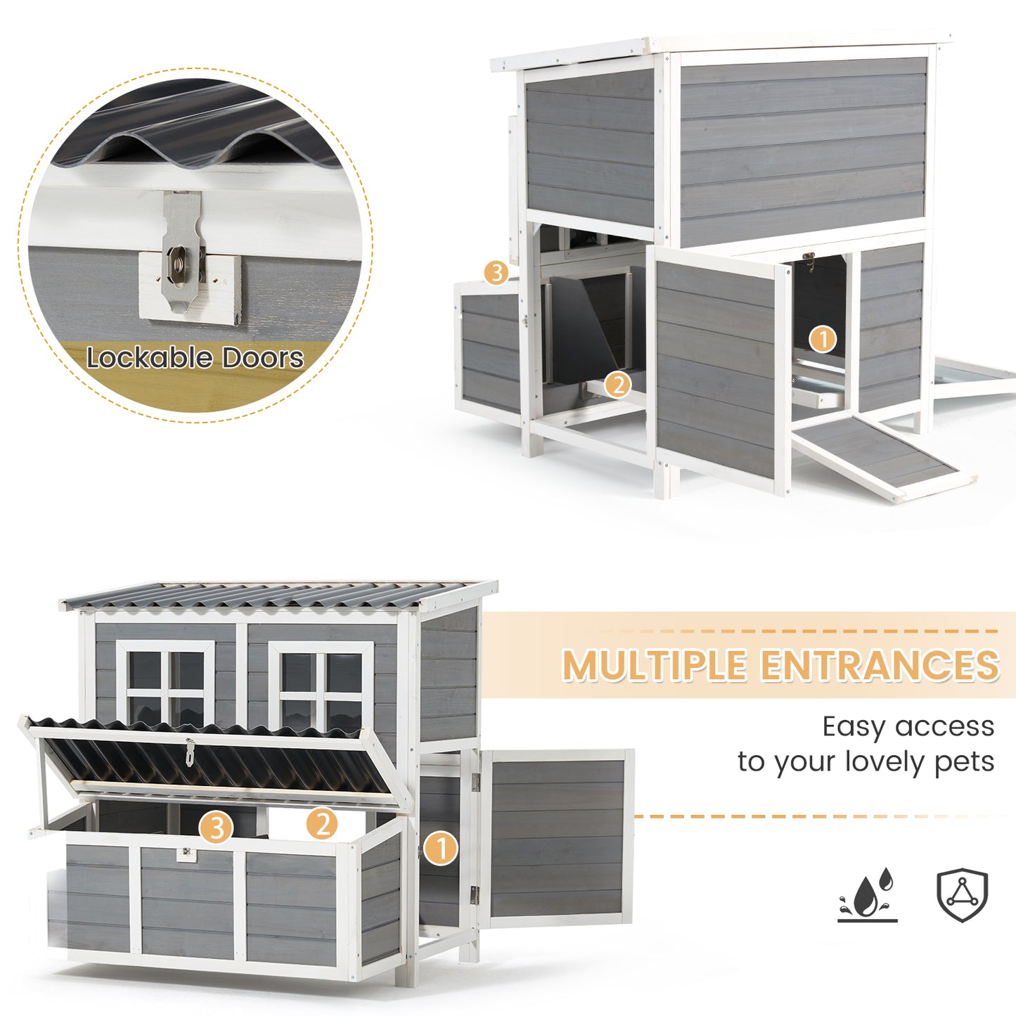 AECOJOY 40'' Large Wooden Chicken Coop with 3 Nesting Boxes, Outdoor Hen House Cage with Ramp and Removable Tray