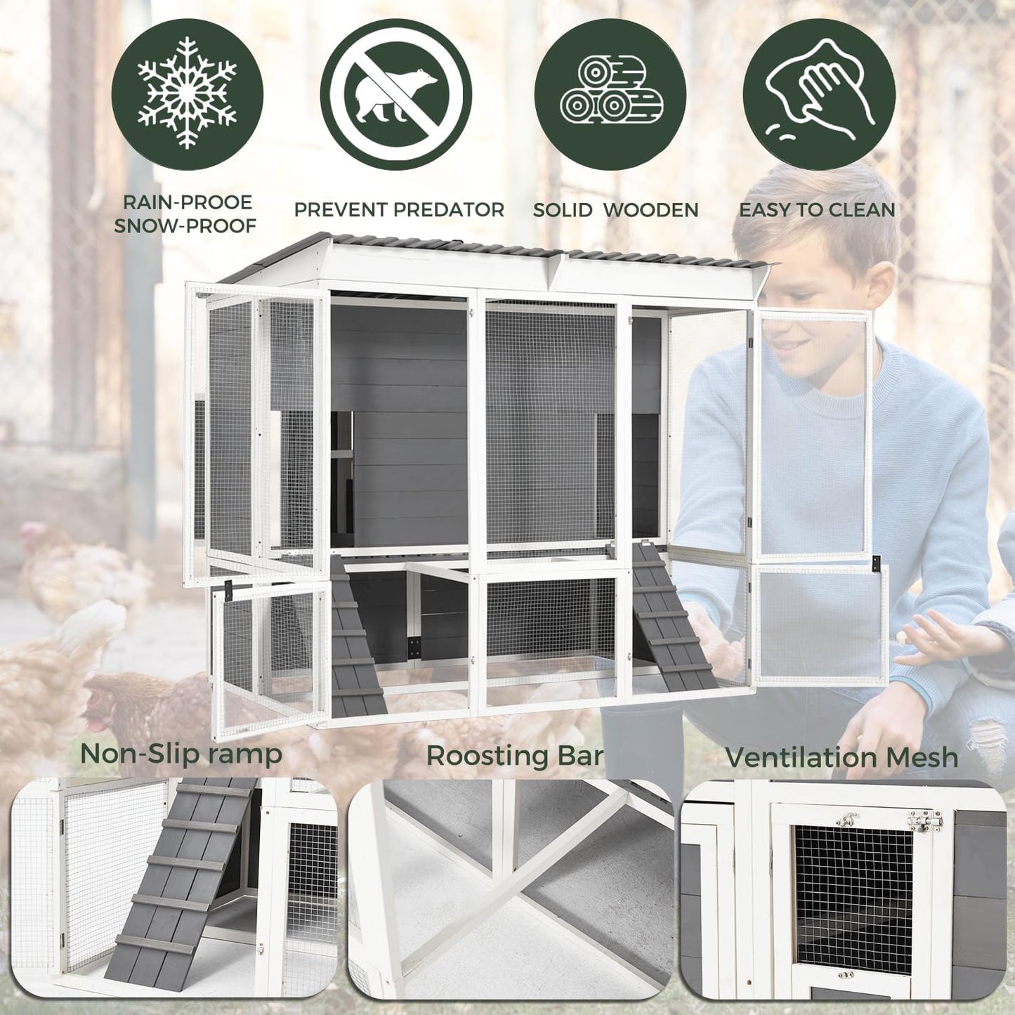 YODOLLA Chicken Coop,Large Wooden Chicken Hutch with 4 Nesting Boxes for 6 8 Chickens for Backyard