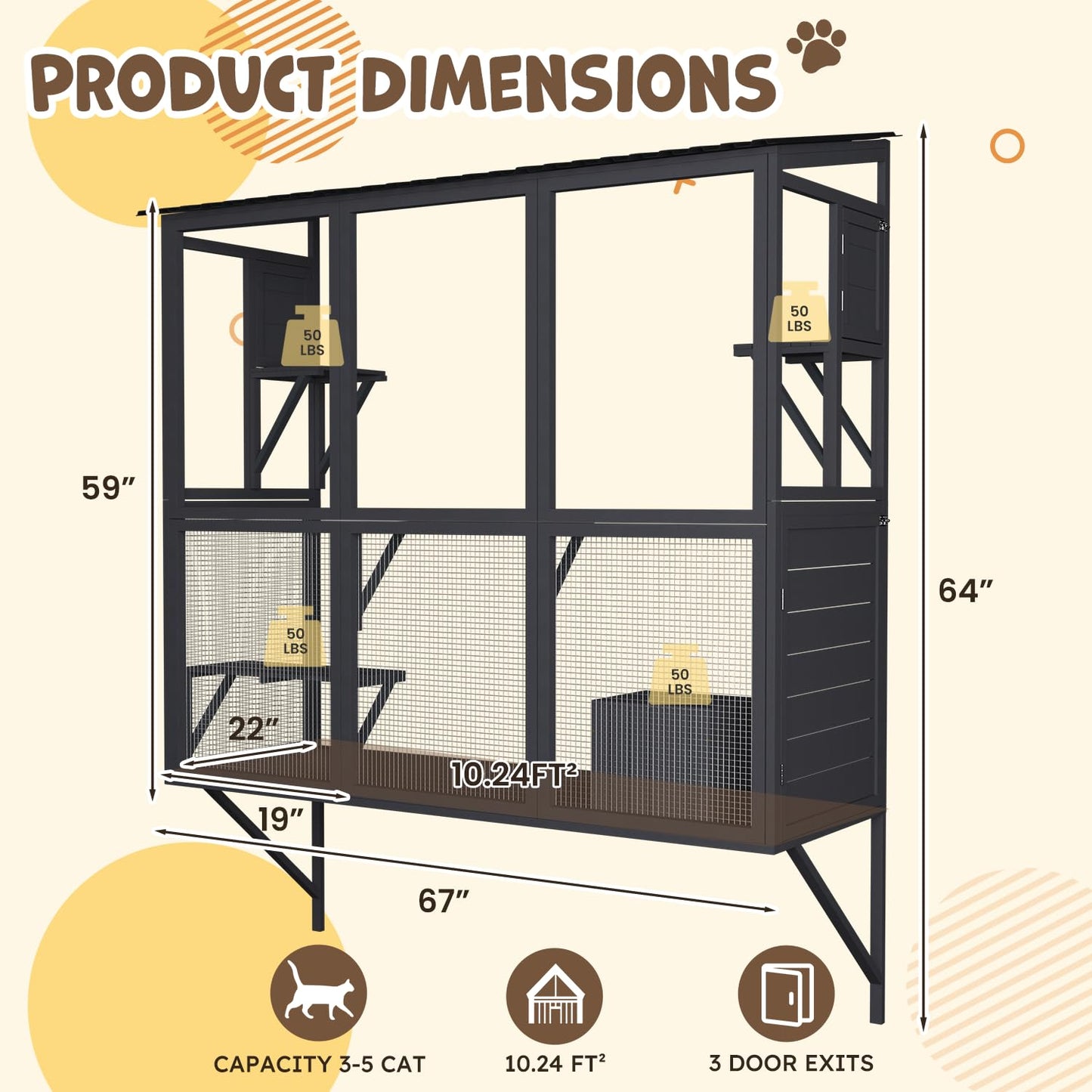 YODOLLA Catio Cat Window Box Cat Enclosure for Multiple Indoor Cats,Outside Wood Cat House, Gray