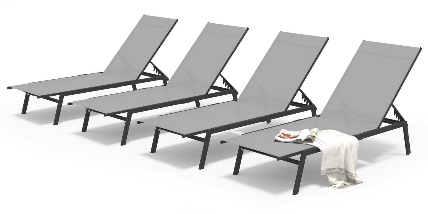 AECOJOY Patio Metal Lounge Chairs for Outside Adjustable Outdoor Chaise Lounge for Outside Pool Set of 4 - Dark Gray