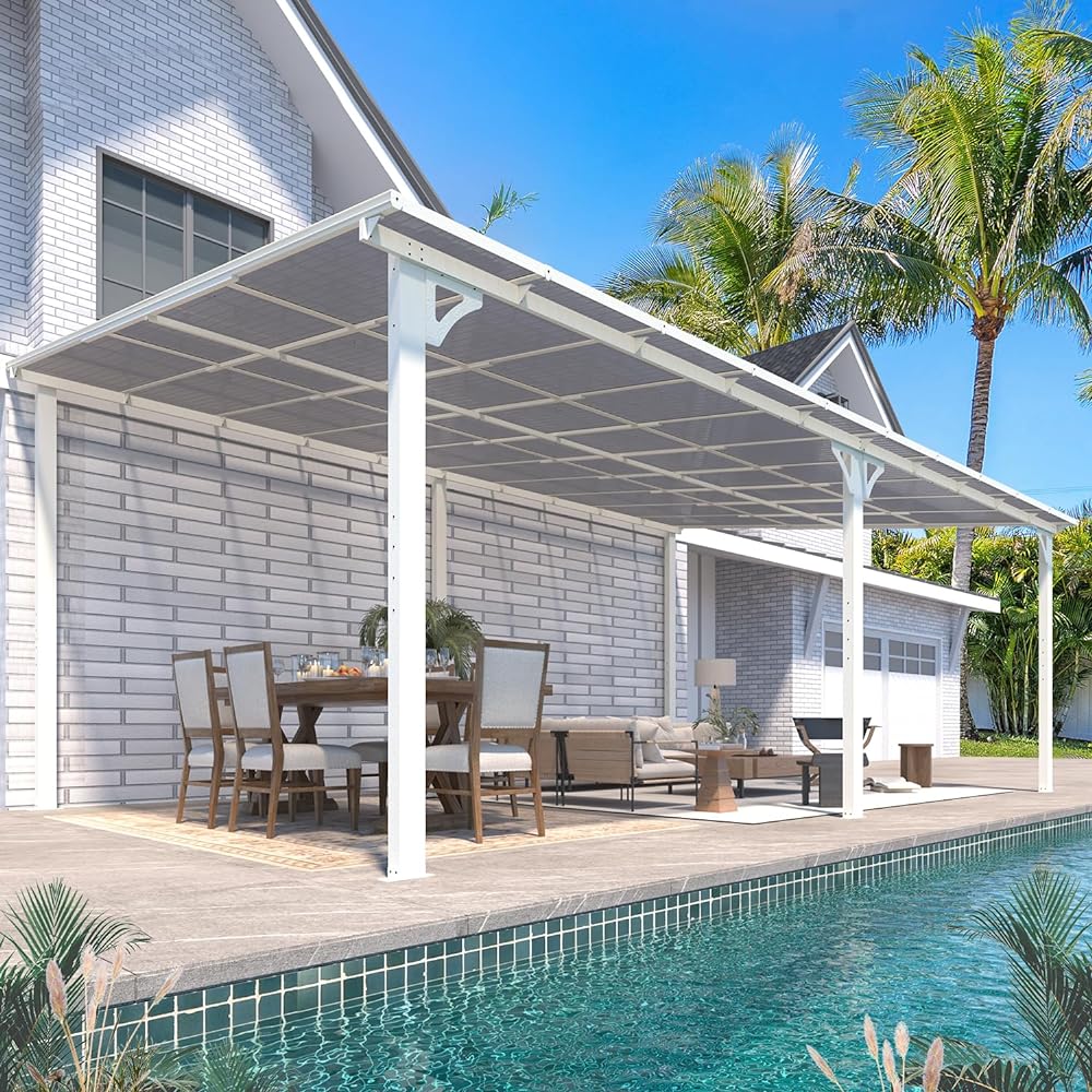 YODOLLA 12' x 20' Hardtop Gazebo Outdoor Aluminum Pergola For Garden, Patio, Backyard-White