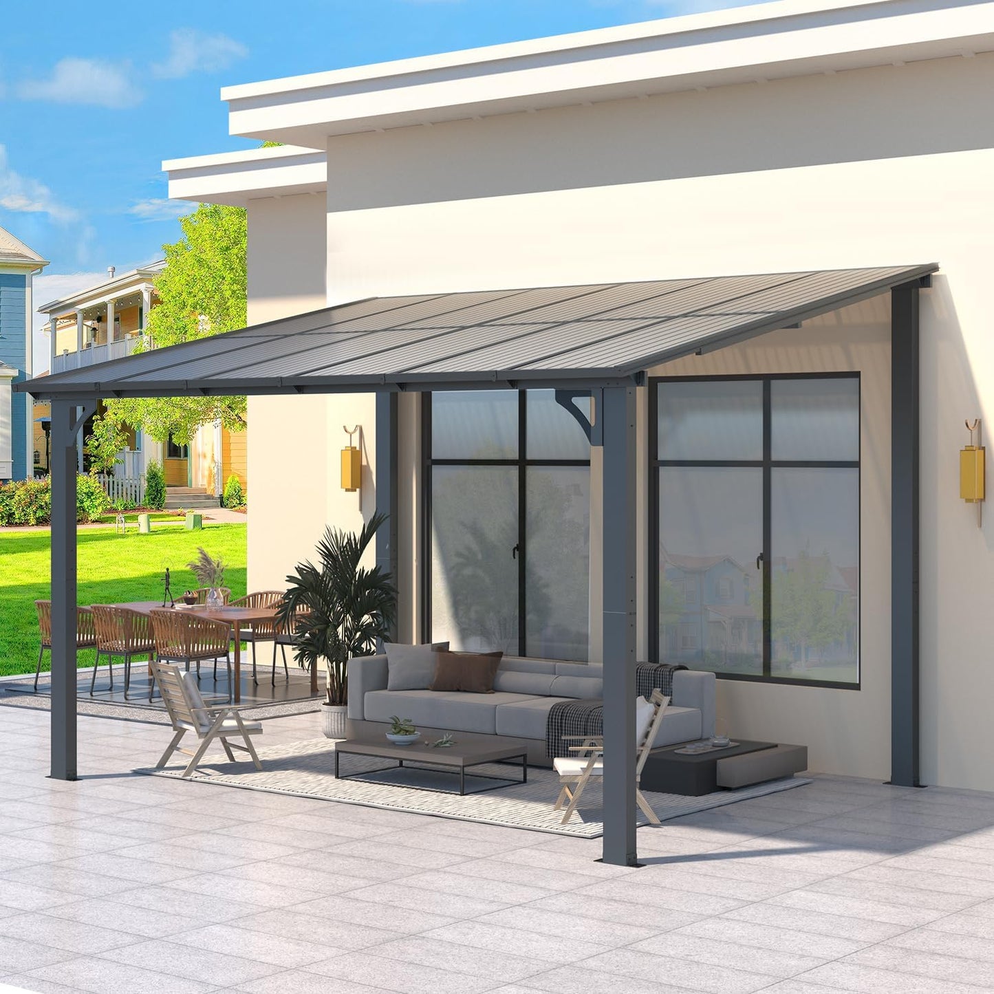 AECOJOY 8' x 12' Hardtop Gazebo Outdoor Aluminum Pergola For Garden, Patio, Backyard-Black