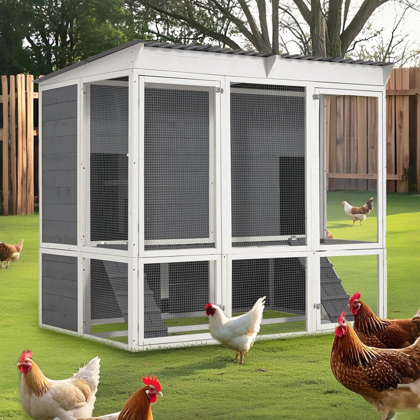 YODOLLA Chicken Coop,Large Wooden Chicken Hutch with 4 Nesting Boxes for 6 8 Chickens for Backyard