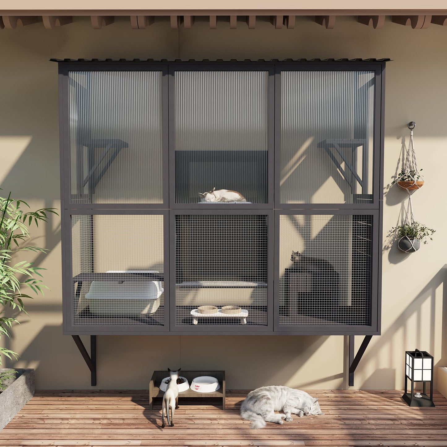 YODOLLA Catio Cat Window Box Cat Enclosure for Multiple Indoor Cats,Outside Wood Cat House, Gray
