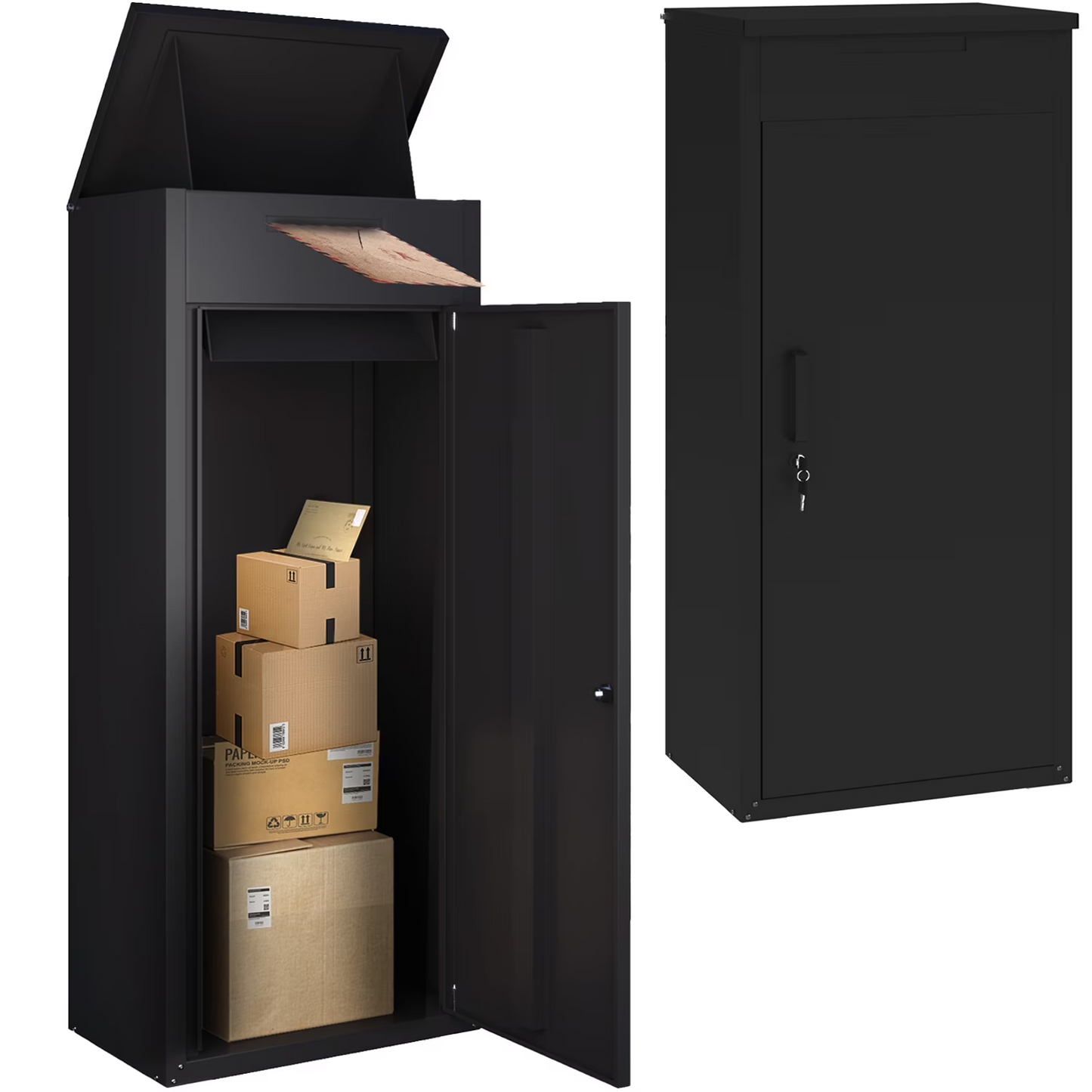 AECOJOY Package Delivery Boxes for Outside Parcel Drop Box Outdoor Storage Box Wall Mounted Express Mail Package Delivery Box 17.7'' x 19.7'' x47.2" Black