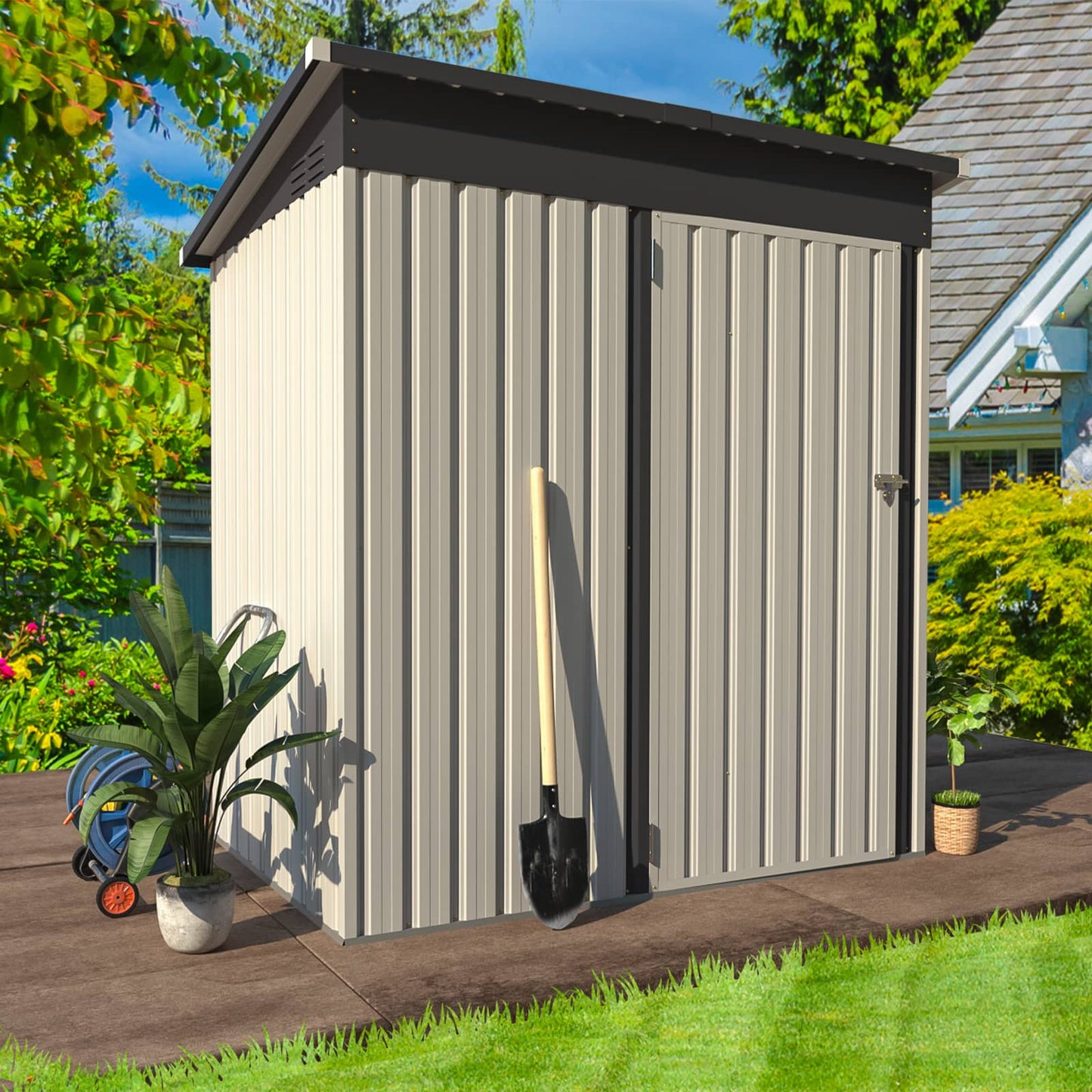 AECOJOY 5' x 3' Outdoor Metal Storage Shed with Lockable Door for Backyard in White