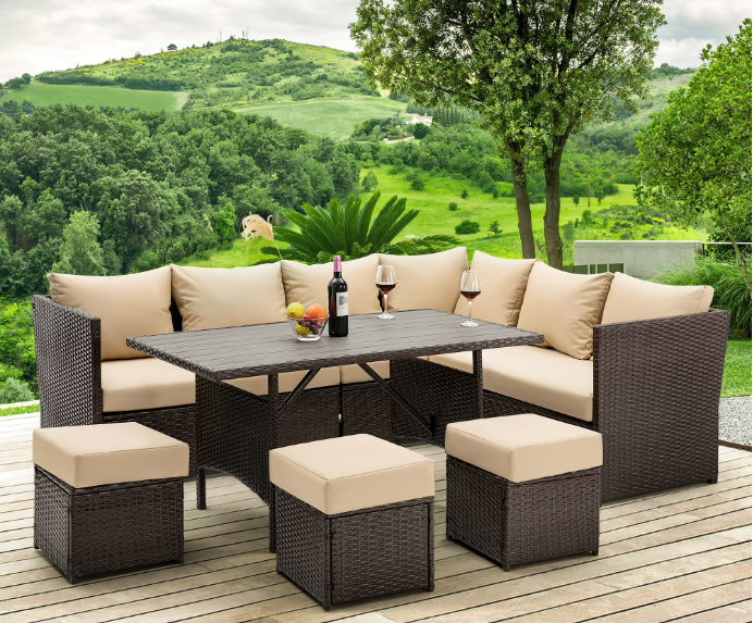 Danrelax 7-Piece Patio Conversation Set, PE Rattan Wicker Furniture, Steel Frame, Brown