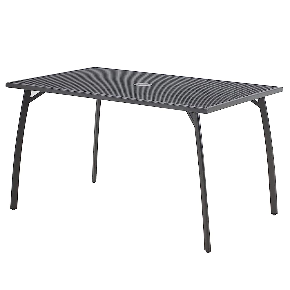 AECOJOY 51"x31" Rectangular Outdoor Dining Table, Metal Patio Table with Umbrella Hole-Black