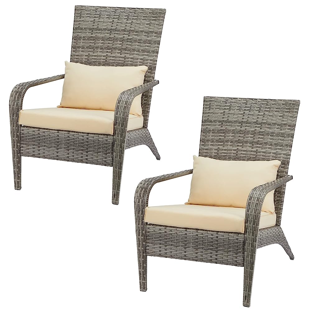 AECOJOY Patio Chairs Set of 2, High Back Wicker Outdoor Dining Chairs in Gray