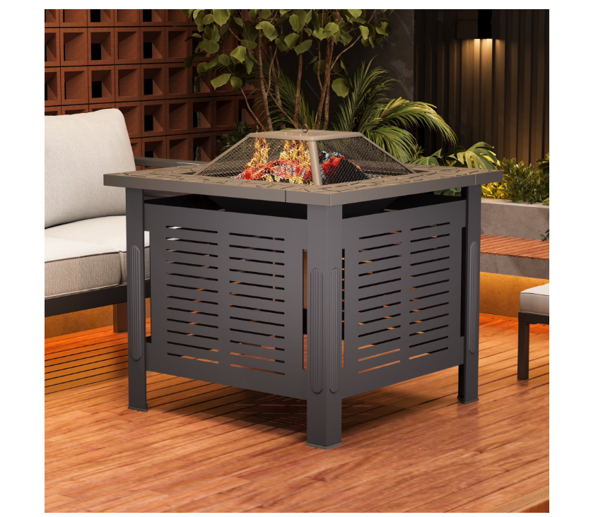 YODOLLA 30" Outdoor Fire Pit Table 3 in 1 Fire Pits for Outside with Removable Lid & Waterproof Cover and Tables