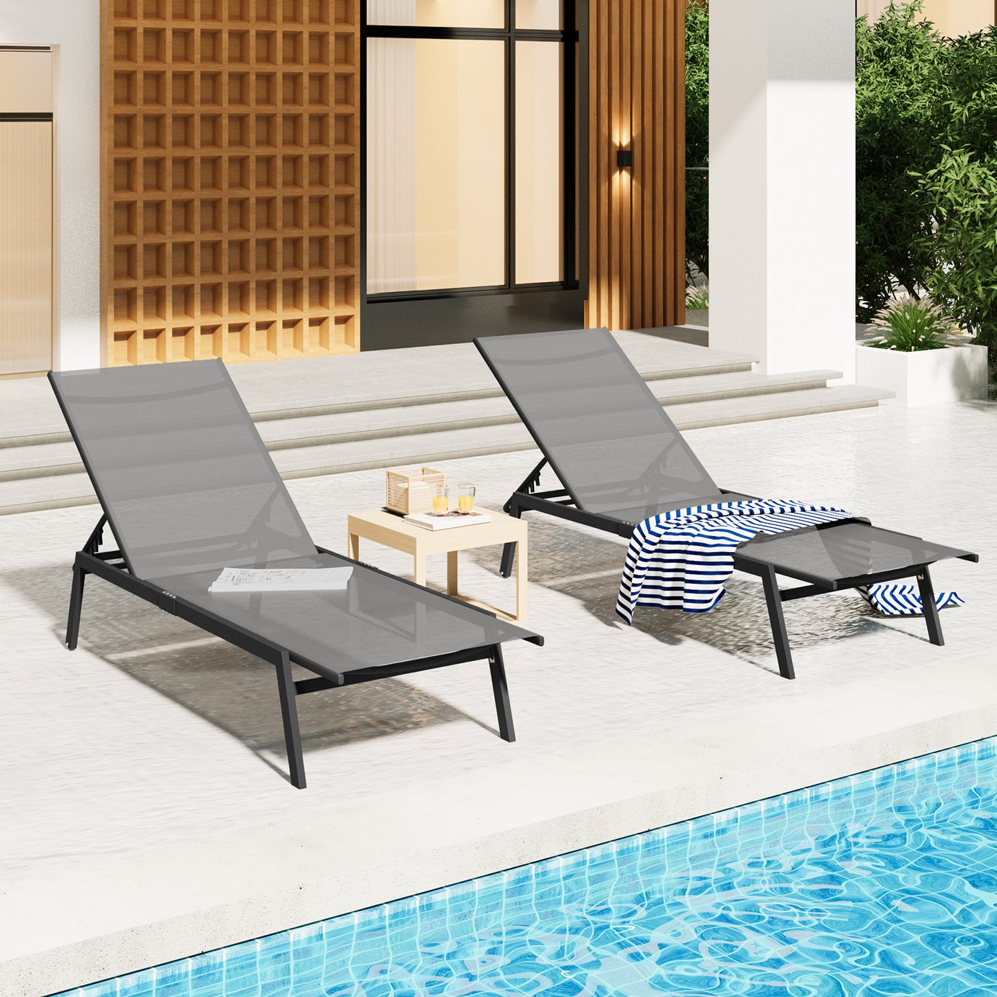 YODOLLA Patio Metal Lounge Chairs for Outside Adjustable Outdoor Chaise Lounge for Outside Pool Set of 2 - Dark Gray