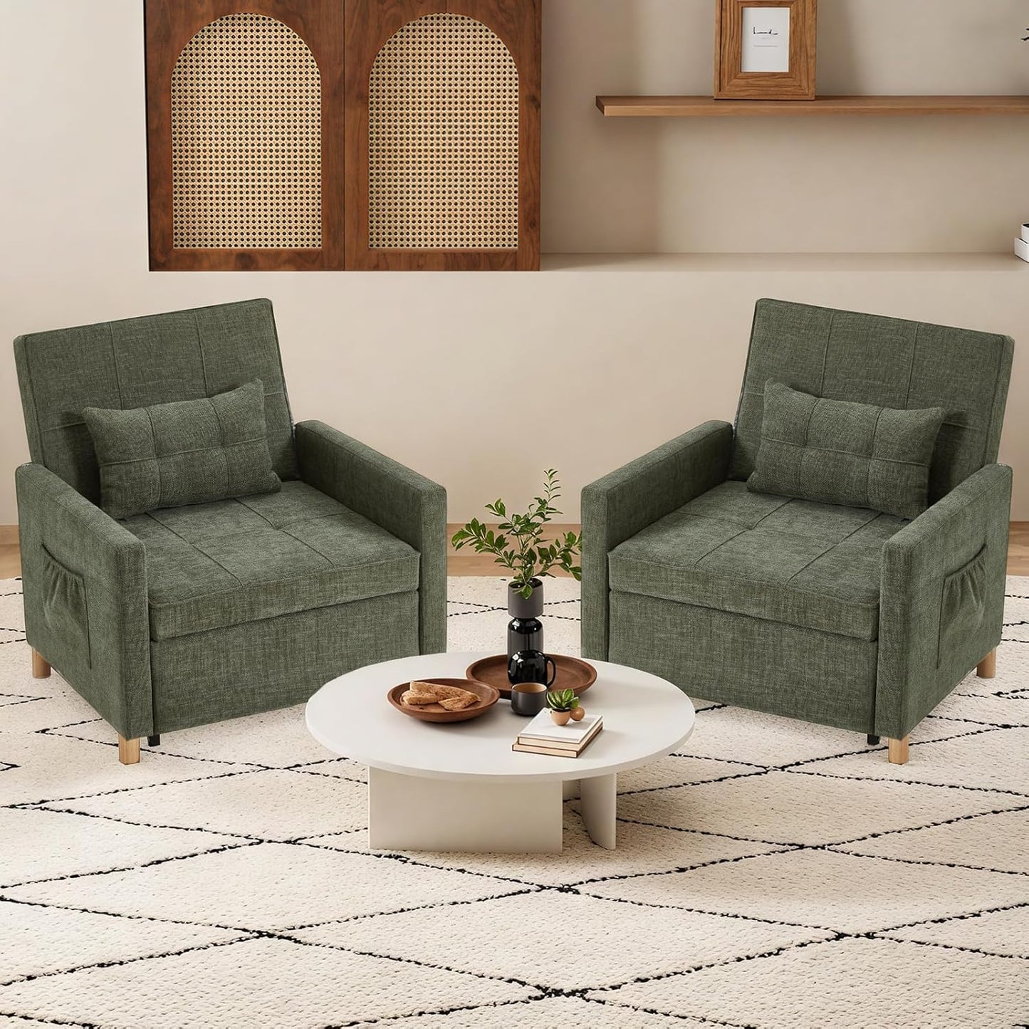 YODOLLA 31.5" Accent Chair with Pull Out Sleeper Sofa Bed, 3-in-1 Convertible Armchair for Living Room, Green