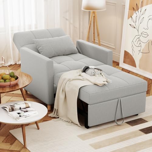YODOLLA 31.5'' 3-in-1 Sleeper Sofa Bed Chair,Pull Out Couch for Living Room,Lounge Chair Indoor in Light Gray