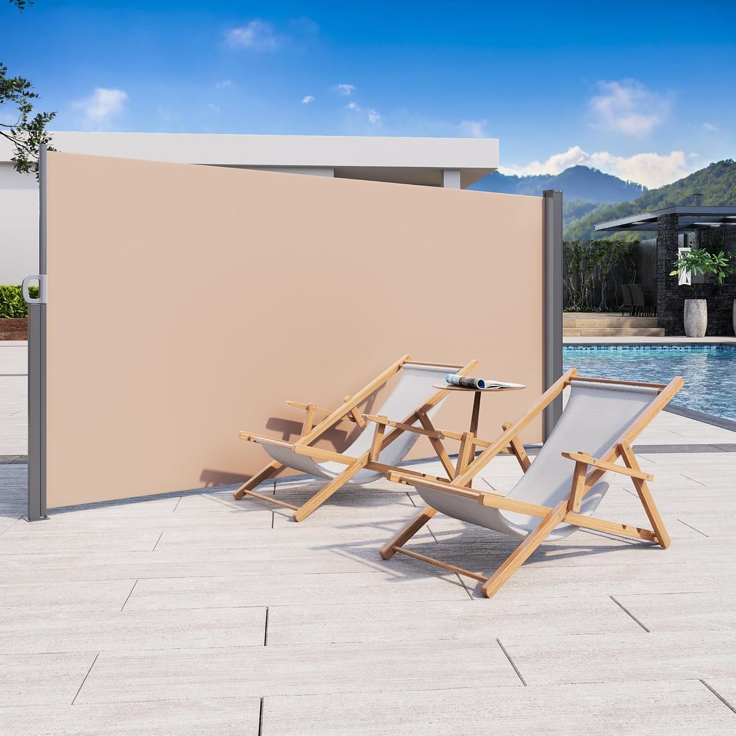 YODOLLA 138"x 71" Outdoor Retractable Side Awning, Folding Privacy Screen Waterproof Patio Awning, 180g Premium Polyester Fabric Room Divider for Patio, Garden and Terrace, Beige