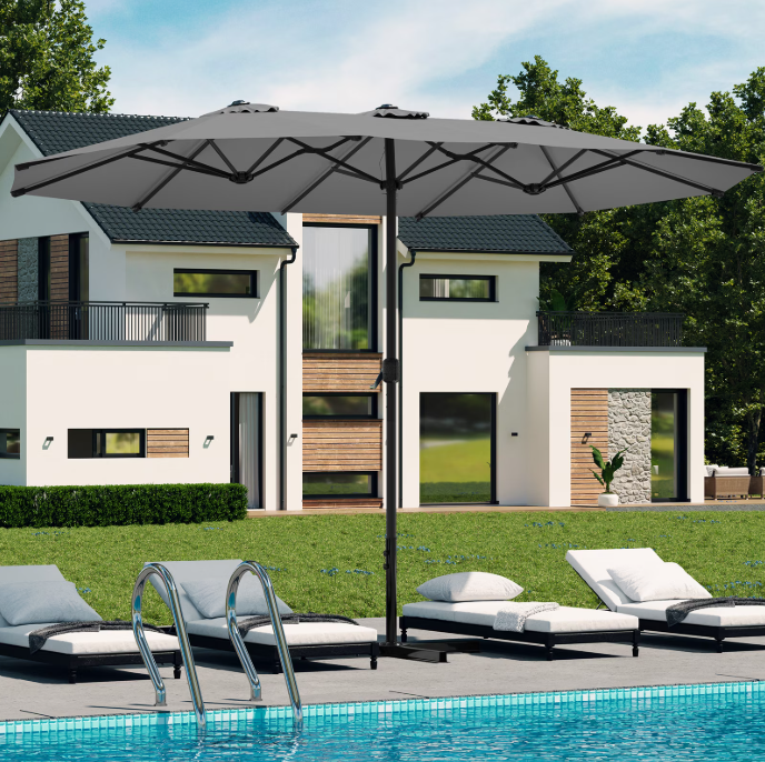 YODOLLA 15 Ft Patio Double Sided Umbrella Large Outdoor Umbrella in Dark Gray