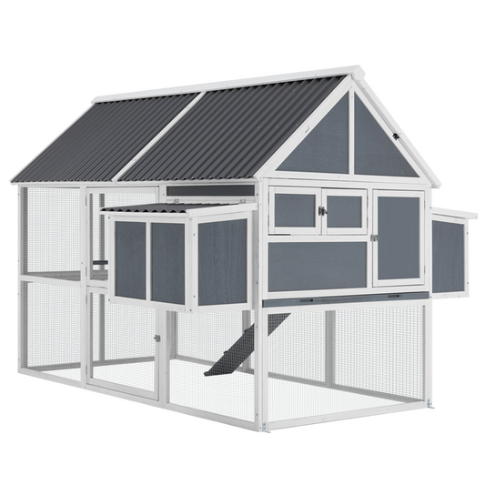 AECOJOY 84” Outdoor Chicken Coops for 10 Chickens Large Wooden Hen Chicken House, Walk in Chicken House with Run