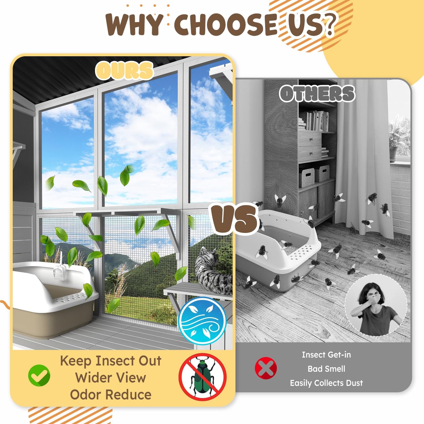 YODOLLA Catio Cat Window Box Cat Enclosure for Multiple Indoor Cats,Outside Wood Cat House, White