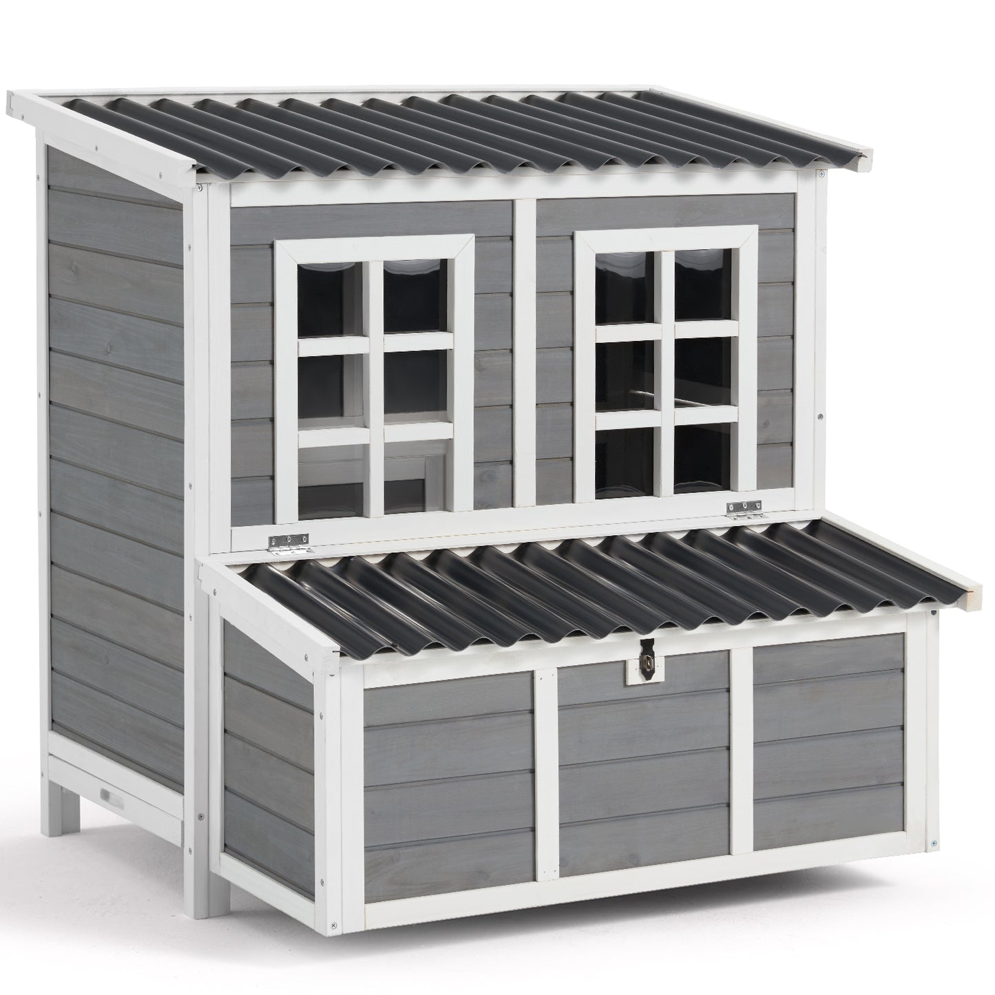 AECOJOY 40'' Large Wooden Chicken Coop with 3 Nesting Boxes, Outdoor Hen House Cage with Ramp and Removable Tray