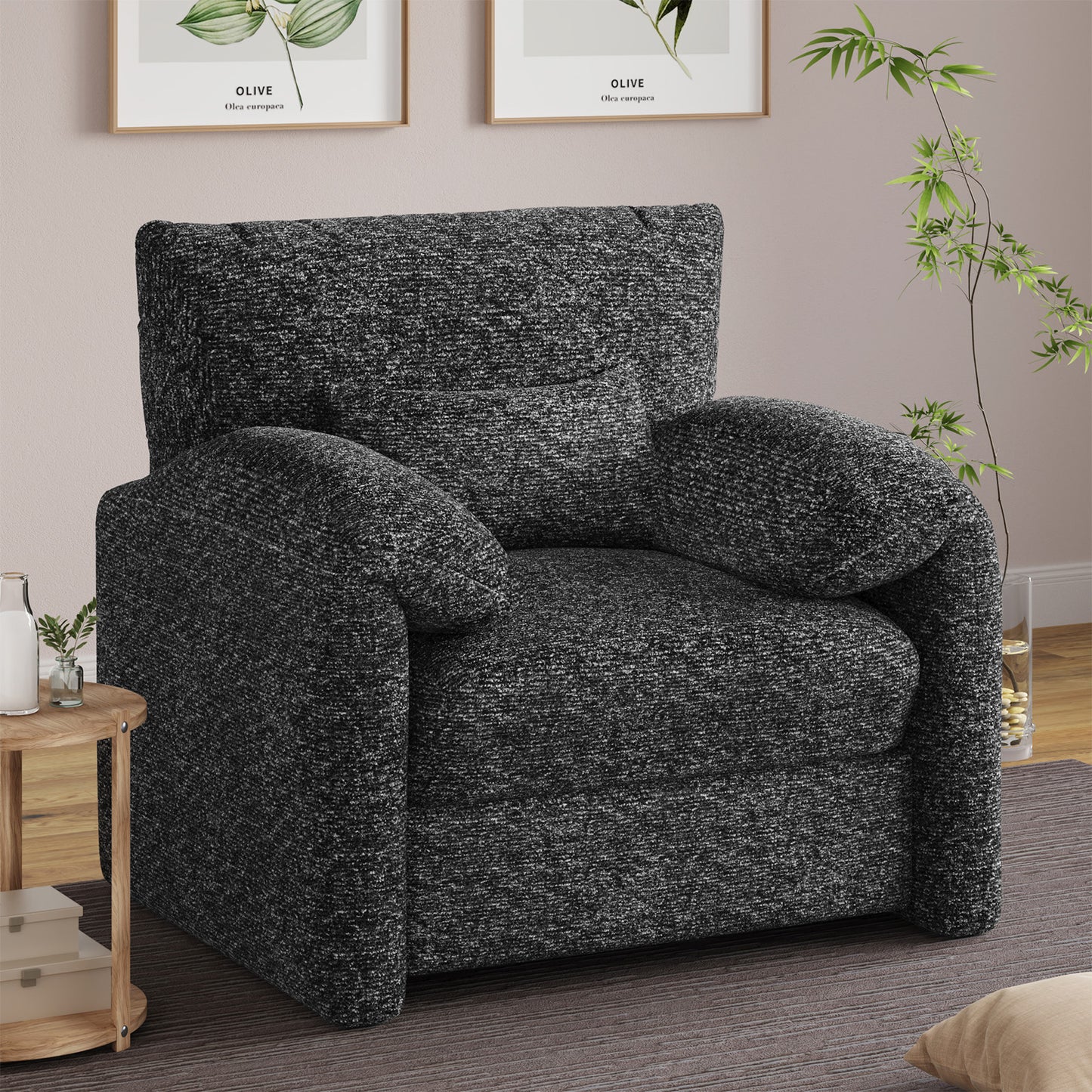 YODOLLA Oversized Accent Chair for Living Room, 36.2'' Chenille Mid Century Reading Chair in Black