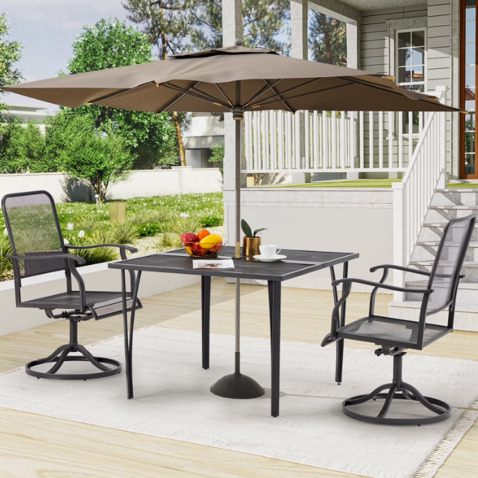 AECOJOY 3-Piece Outdoor Patio Dining Set, Outdoor Furniture Bistro Set with 2 Patio Swivel Rocking Chairs and 1 Square Patio Metal Table for Yard Garden Backyard Poolside, Dark Gray