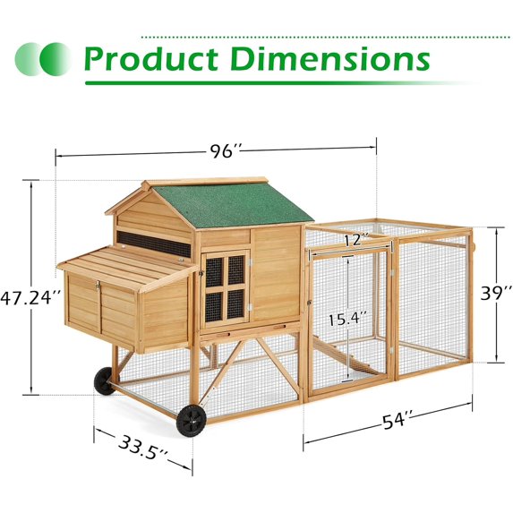 YODOLLA Chicken Coop 100" Wooden Large Chicken Cage with Run Chicken Coop for 6 8 Chickens,Chicken Run Hen House with 3 Nesting Boxes