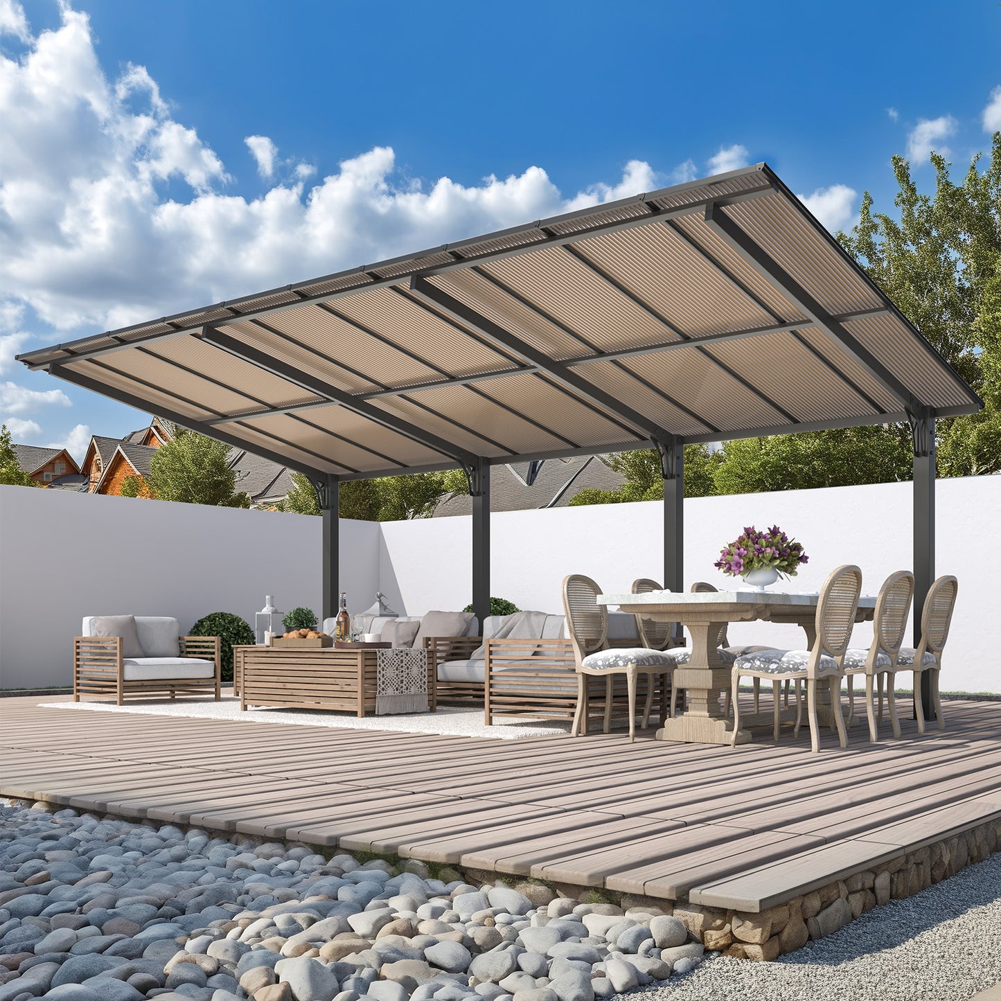AECOJOY 20' x 10' Gazebo, Outdoor Wall Mounted Hardtop Gazebo & Pergola with Aluminum Frame for Patio, Porch and Backyard in Black